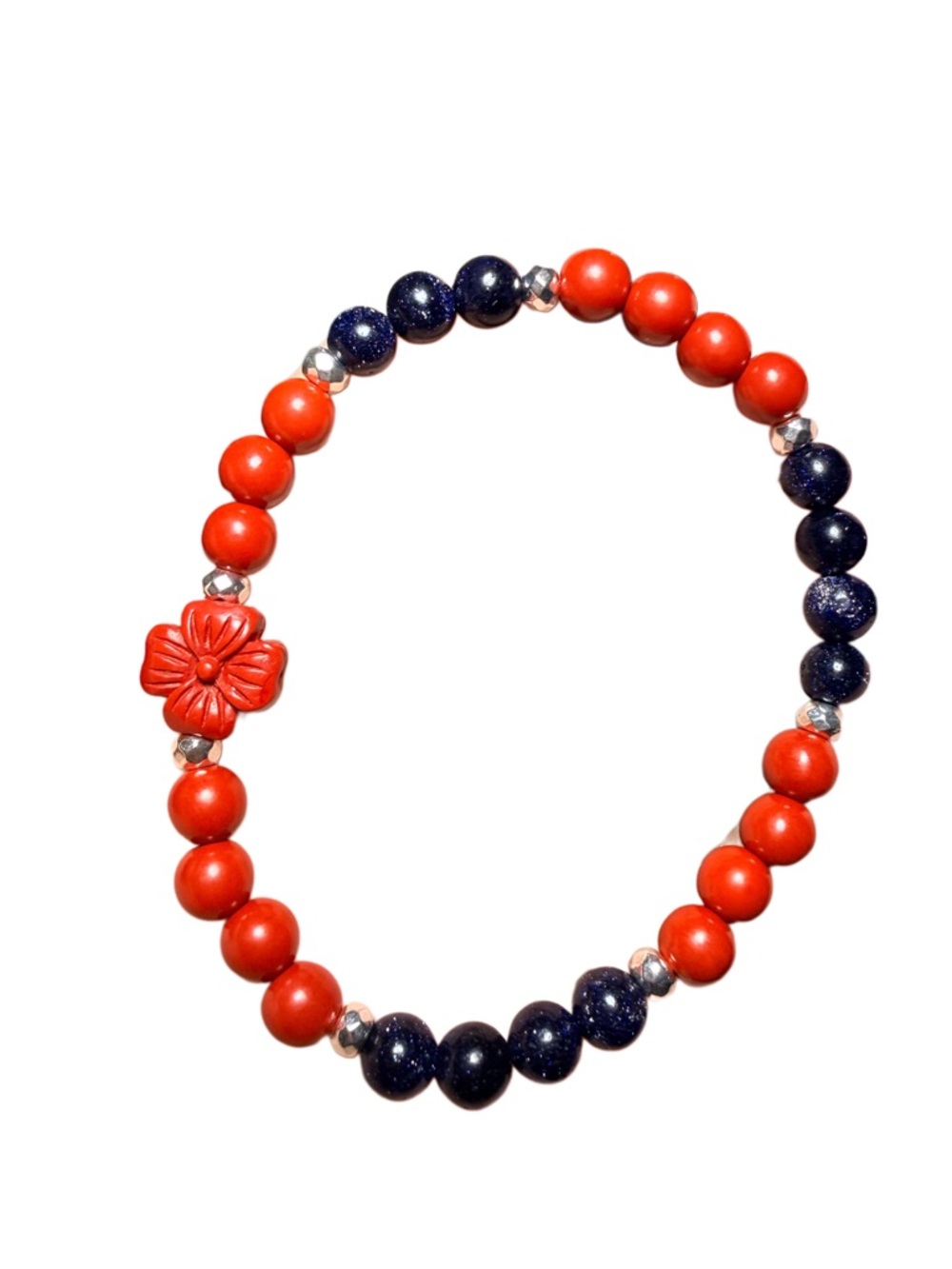 Cinnabar & Blue Sandstone Bracelet 6mm with Hematite Spacers